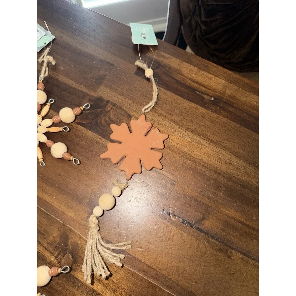 Terra cotta And Wooden snowflake ornament- lot of 4- St. Nicholas Square